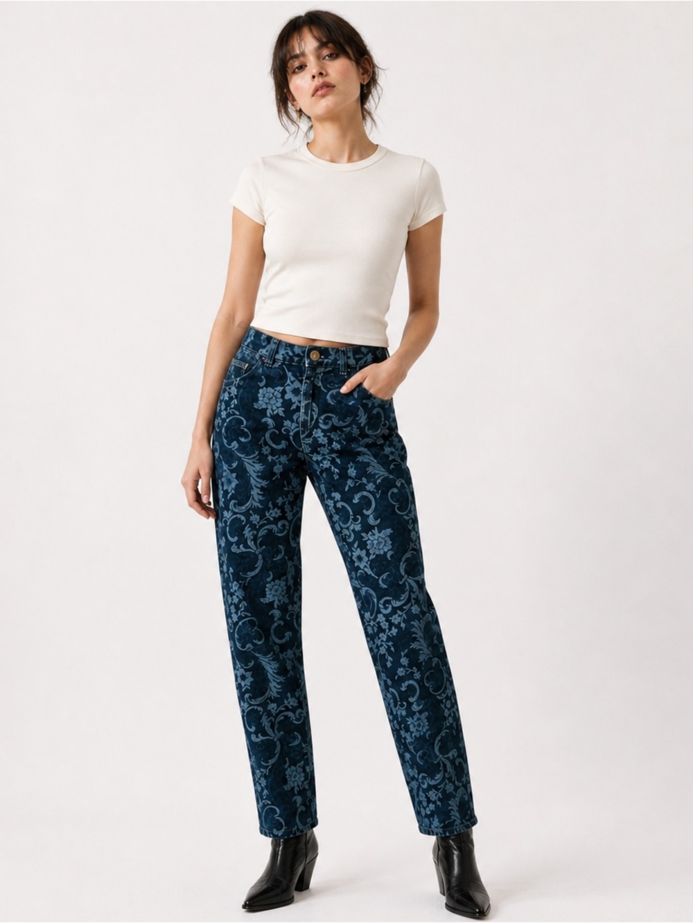 Vintage Xena Floral Patterned High Waisted Jeans